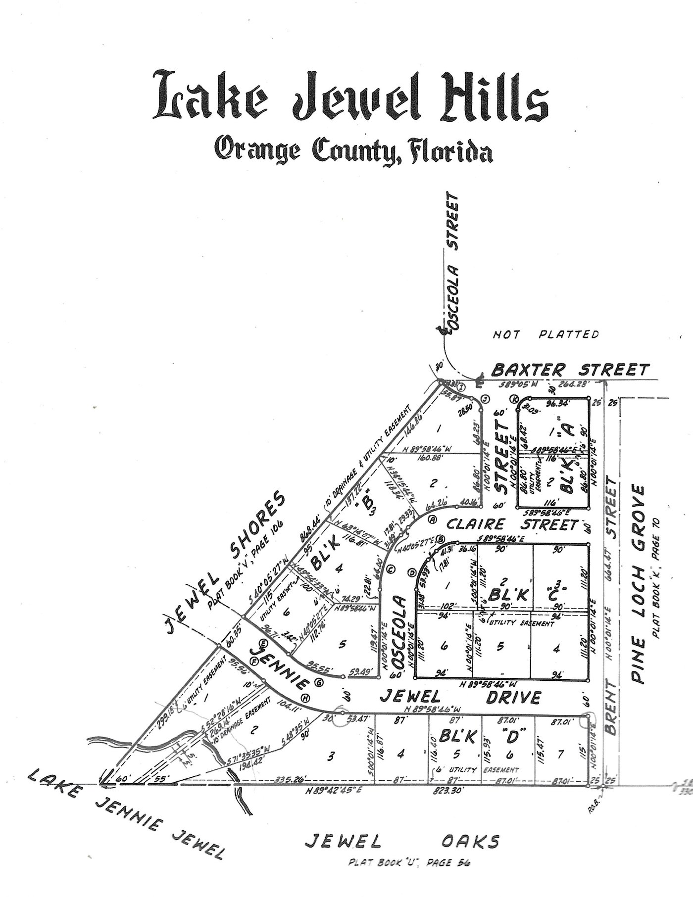 Original subdivision plat of Lake Jewel Hills, Orange County, Florida